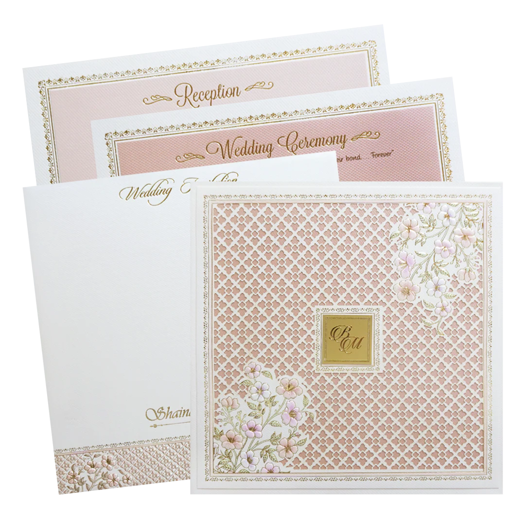 Pink Floral Padded Wedding Card-KMMEX8260