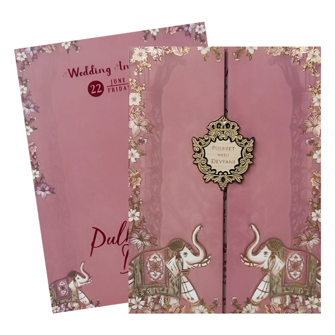Pink Elephant Floral Padded Wedding Card-KJTS1821 - Image 2