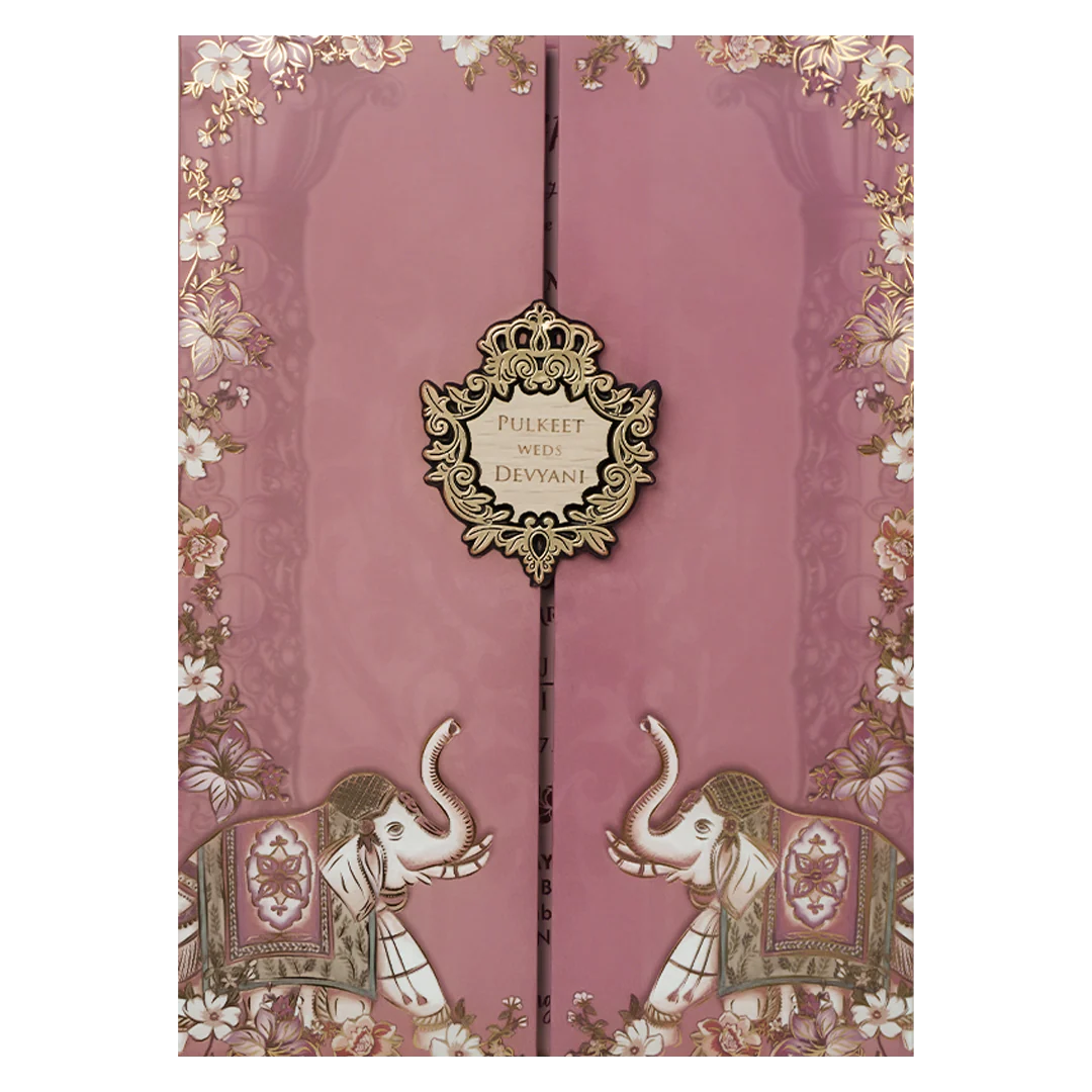 Pink Elephant Floral Padded Wedding Card-KJTS1821 - Image 3