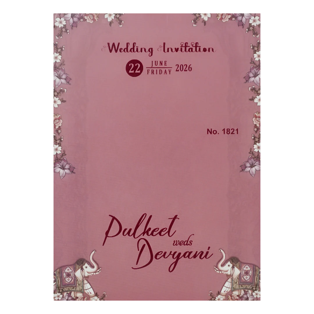 Pink Elephant Floral Padded Wedding Card-KJTS1821 - Image 4