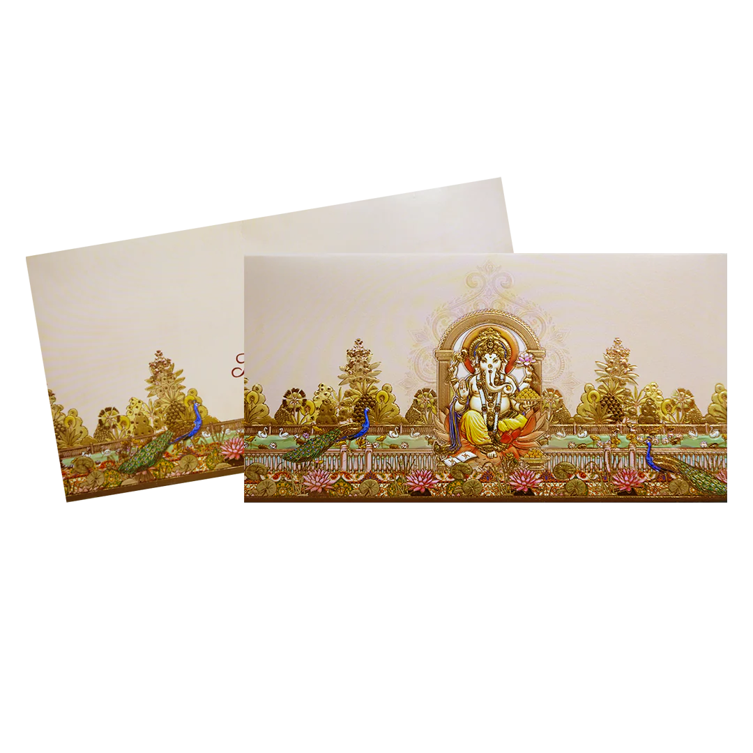 Pink Embossed Ganesha Boxed Type Wedding Card-KPR06450 - Image 2