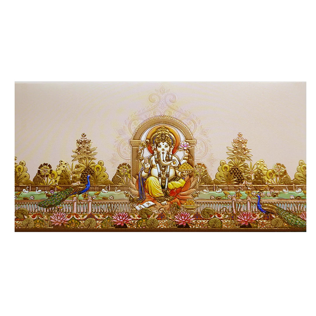 Pink Embossed Ganesha Boxed Type Wedding Card-KPR06450 - Image 3