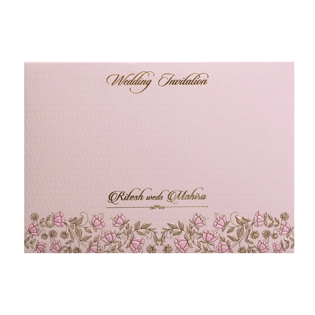 Pink Embossed Floral Padded Wedding Card-KMMWD1121 - Image 4