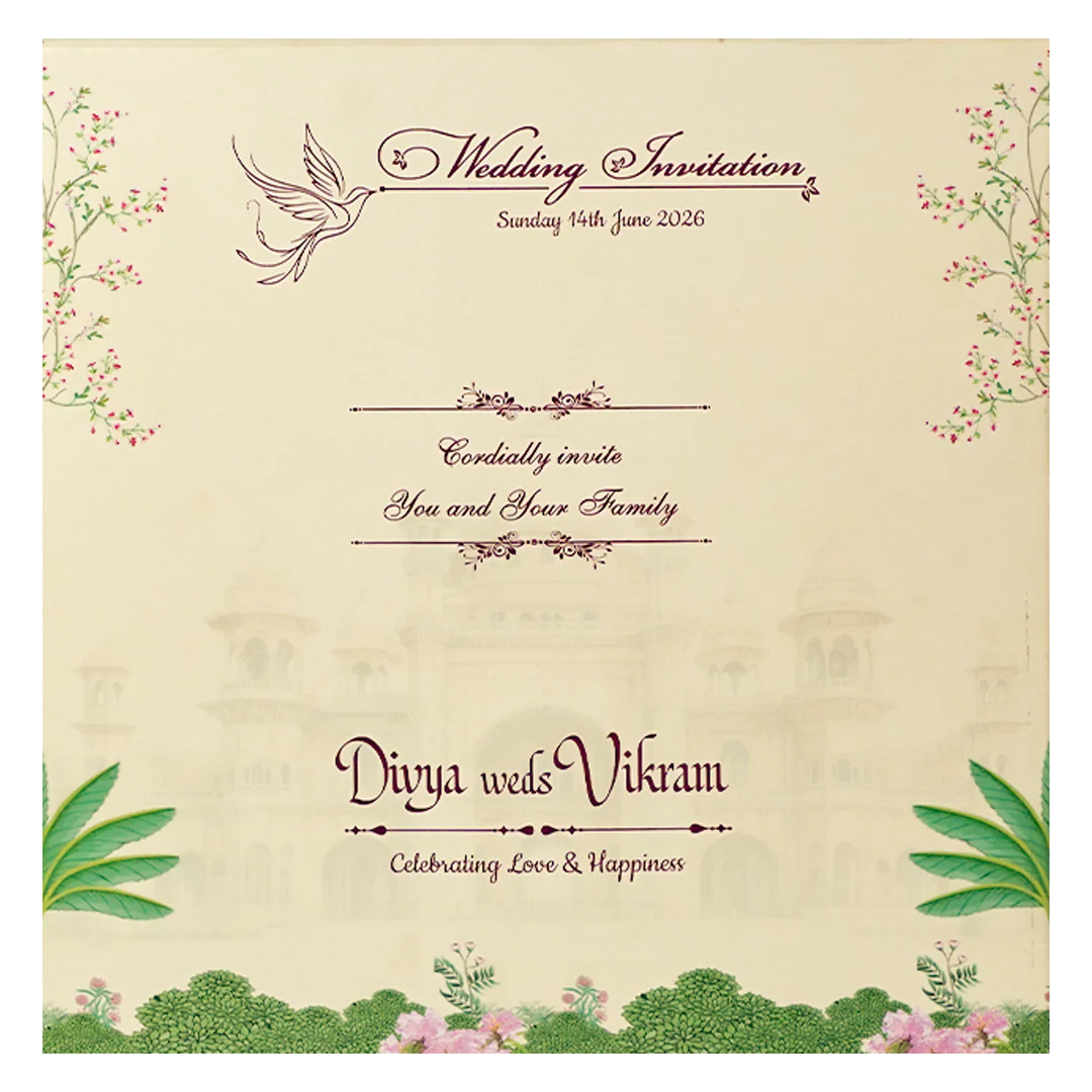 Pink Laser-Cut Floral Peacock Wedding Card - KNBS3402 - Image 4