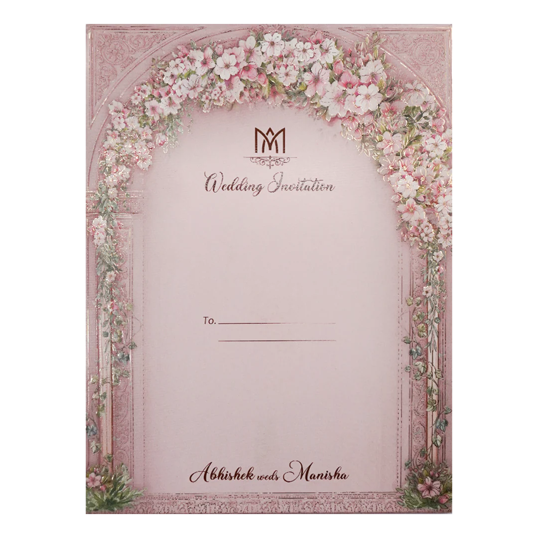 Pink Floral Arch Gate Padded Wedding Card-KSI64380 - Image 4
