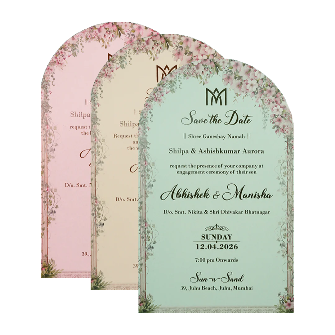Pink Floral Arch Gate Padded Wedding Card-KSI64380 - Image 5