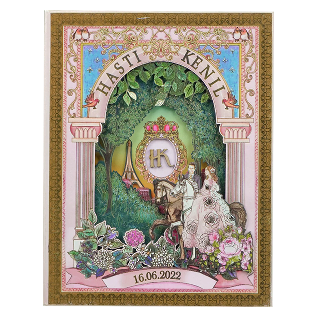 Pink Floral Bride Groom Laser-Cut Wedding Card-KNKUP047 - Image 3