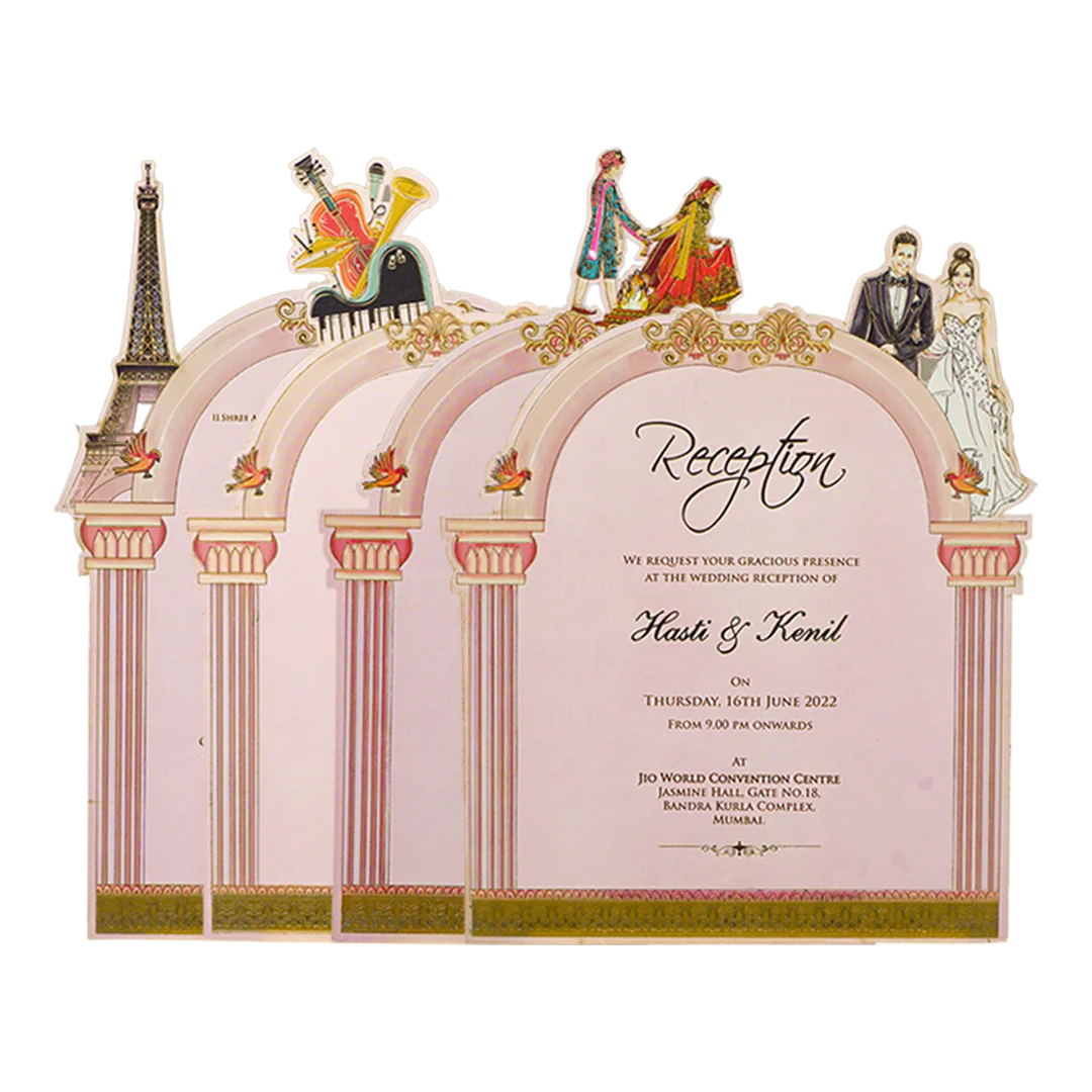 Pink Floral Bride Groom Laser-Cut Wedding Card-KNKUP047 - Image 5