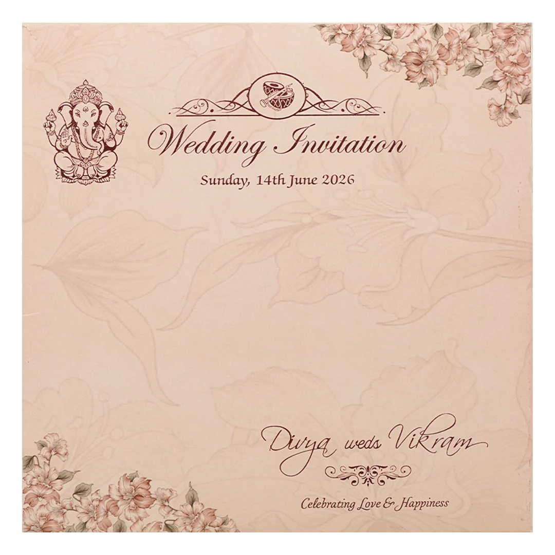Pink Floral Damask Padded Wedding Card-KNPO5523P - Image 4