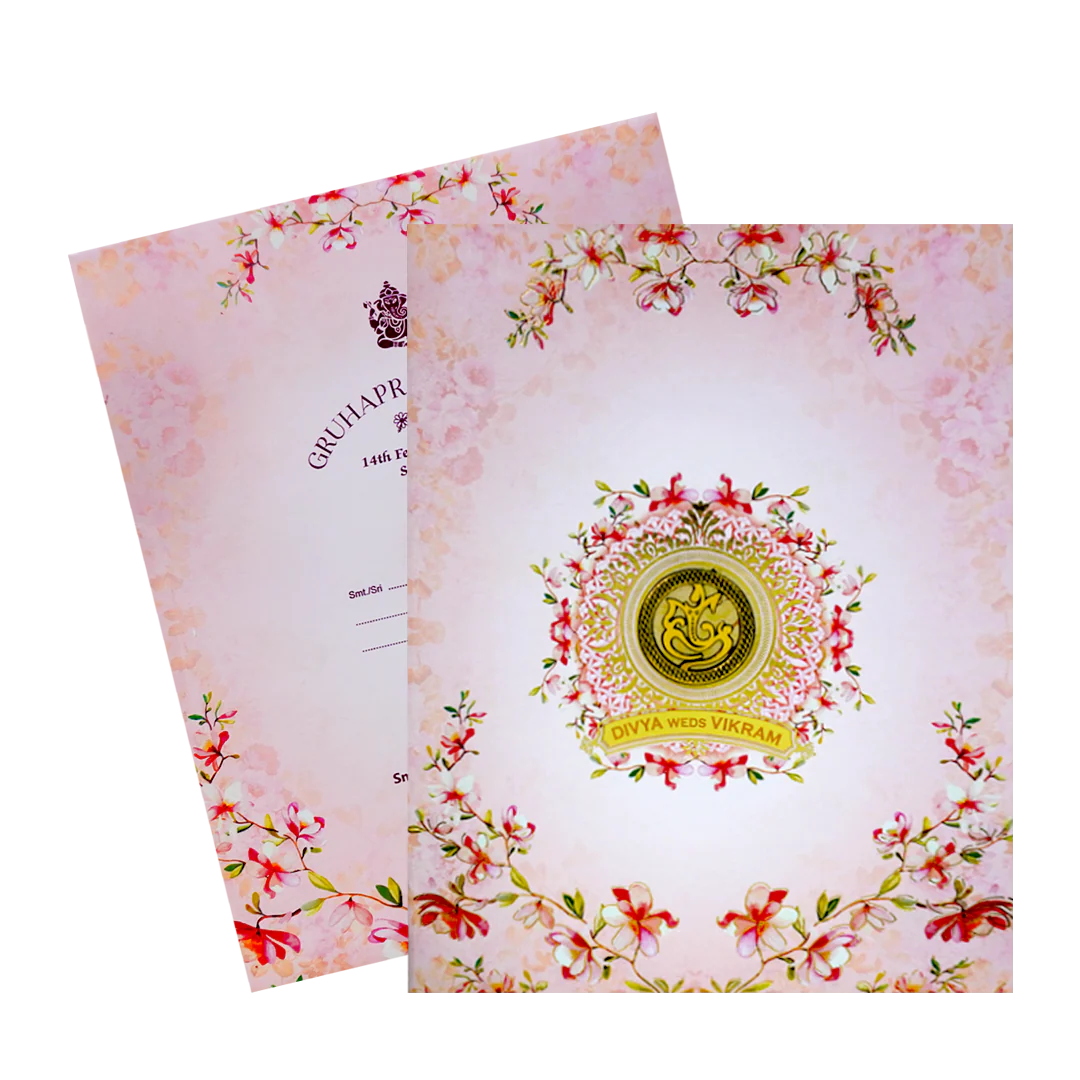 Pink Floral Design Nameplate Wedding Invitation - KNKJ1103 - Image 2