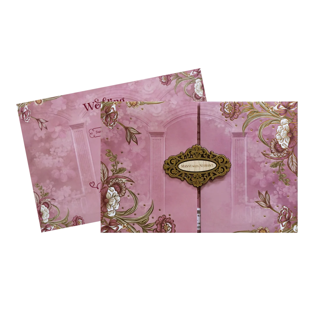 Pink Floral Doorp Padded Wedding Card - KVN07360 - Image 2