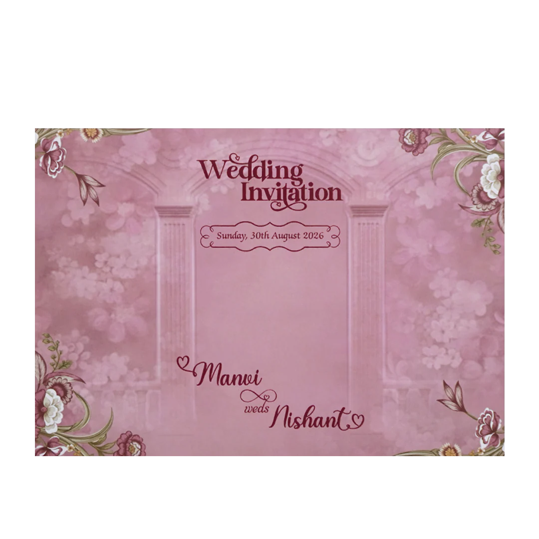 Pink Floral Doorp Padded Wedding Card - KVN07360 - Image 4