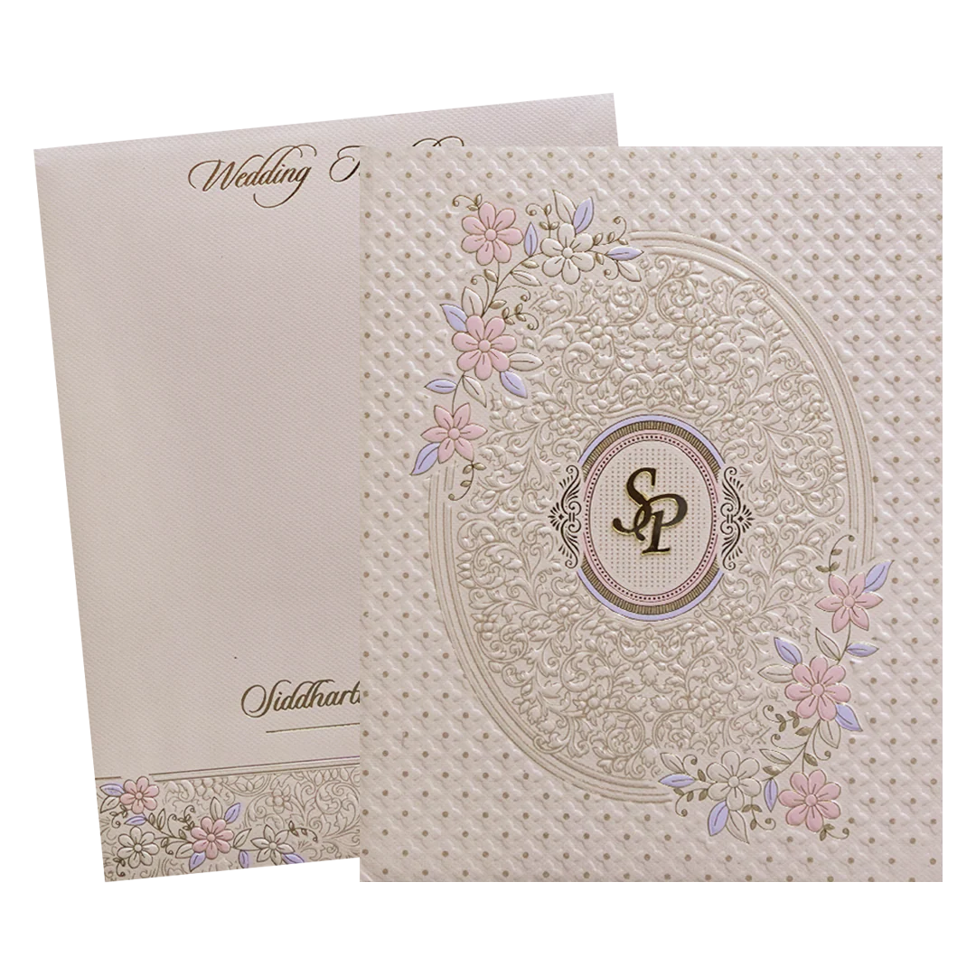 Pink Floral Embossed Padded Wedding Card - KMMWD1126 - Image 2