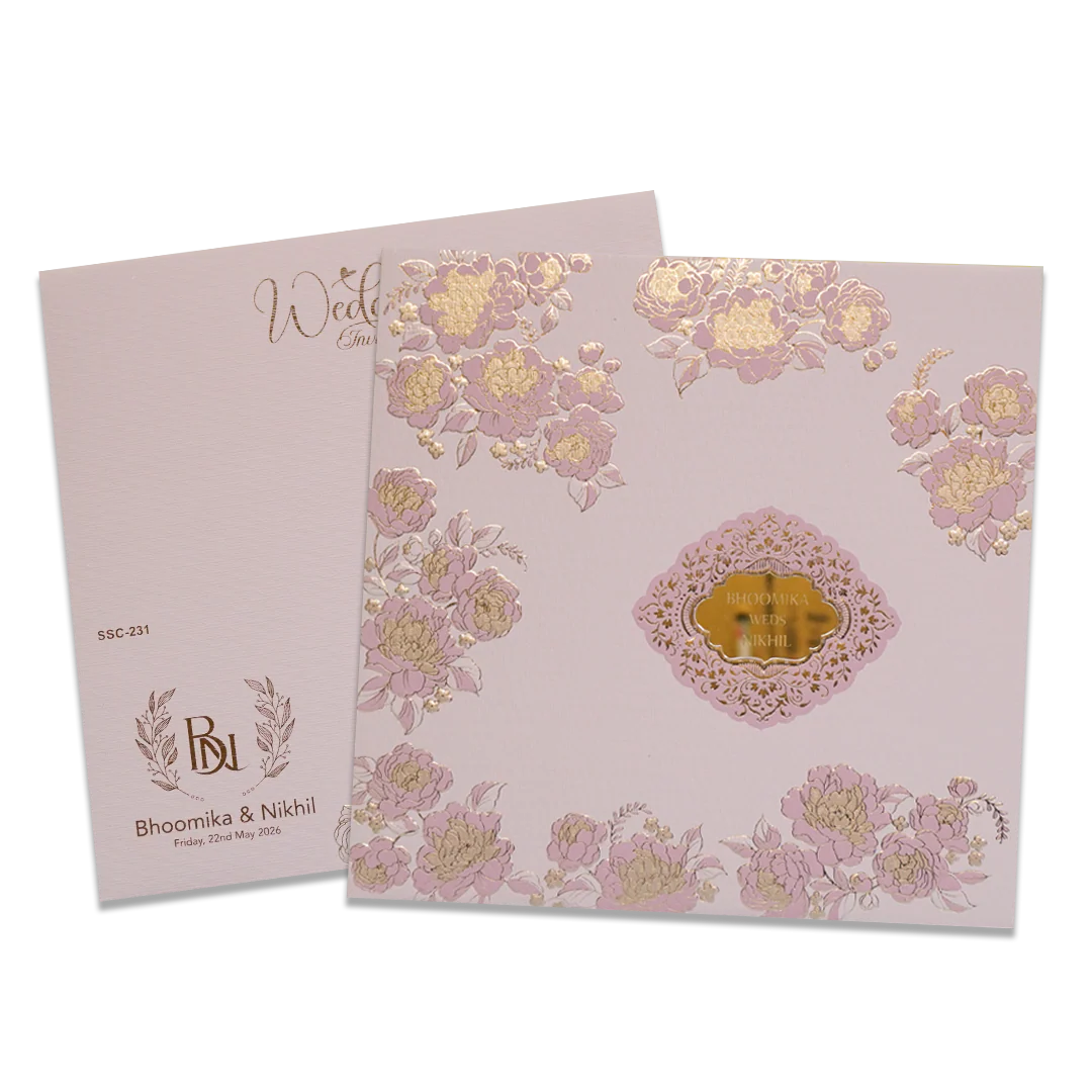 Pink Floral Gold Padded Wedding Card - KSSC2310 - Image 2