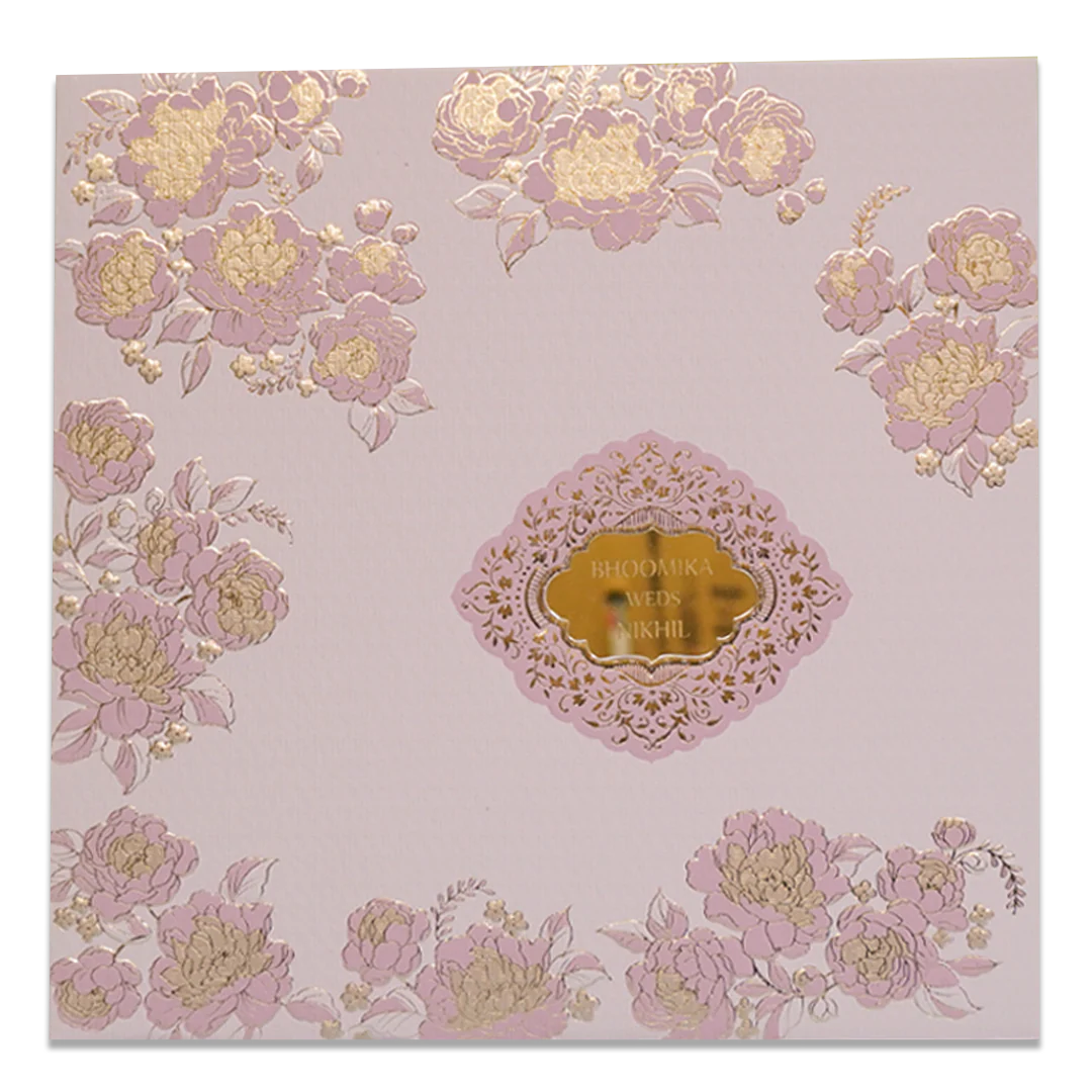 Pink Floral Gold Padded Wedding Card - KSSC2310 - Image 3