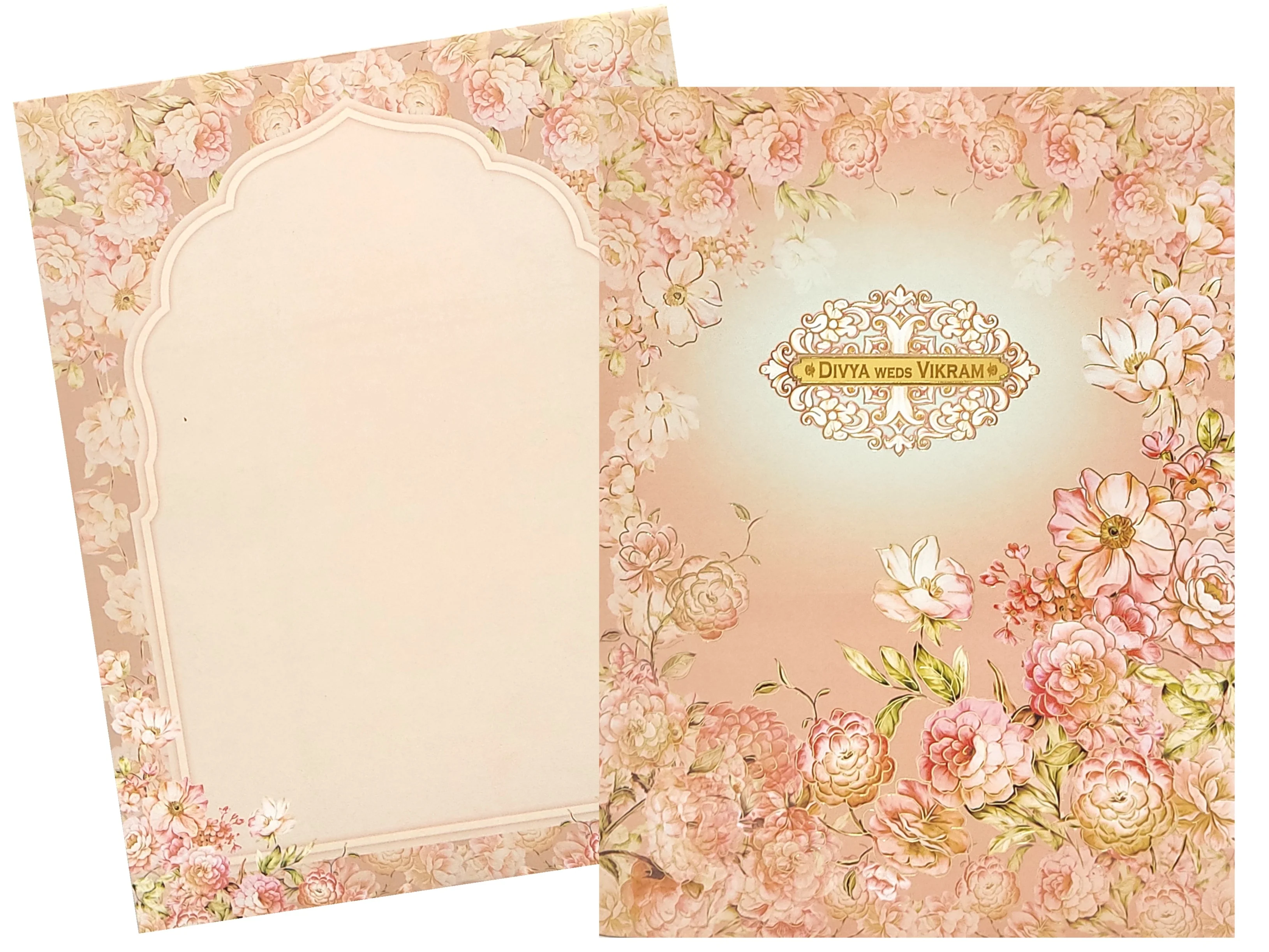 Pink Floral Invitation Card In Jumbo Size With Name Plate-KNKJ1096 - Image 2