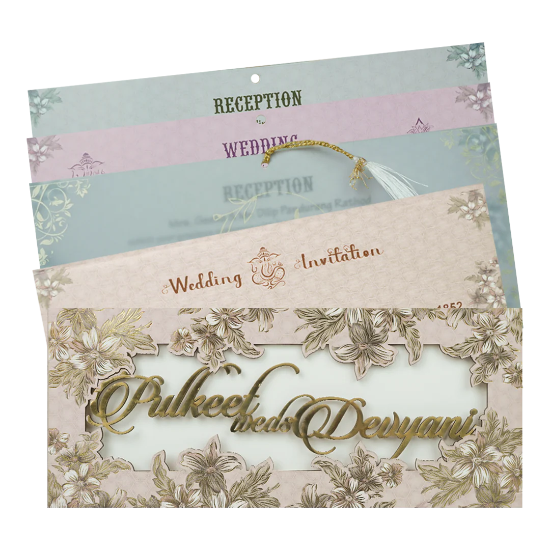 Pink Floral Laser Cut Wedding Card-KJTS1852
