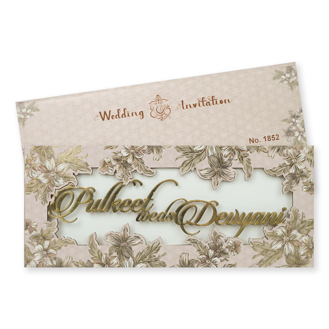 Pink Floral Laser Cut Wedding Card-KJTS1852 - Image 2