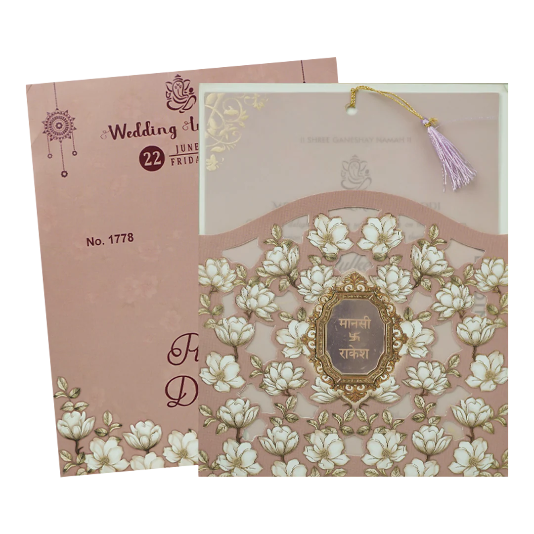Pink Floral Laser Cut Wedding Card-KJTS1778 - Image 2