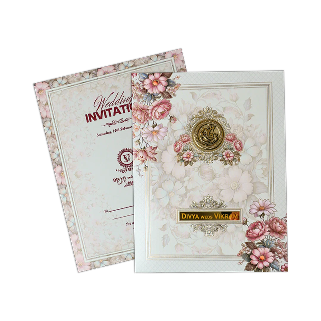 Pink Floral Padded Wedding Card-KNMO9311 - Image 2