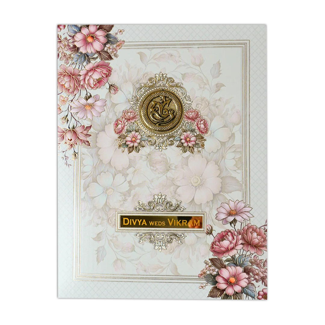 Pink Floral Padded Wedding Card-KNMO9311 - Image 3