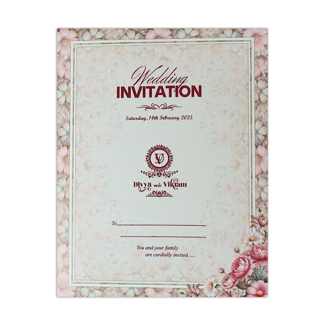 Pink Floral Padded Wedding Card-KNMO9311 - Image 4