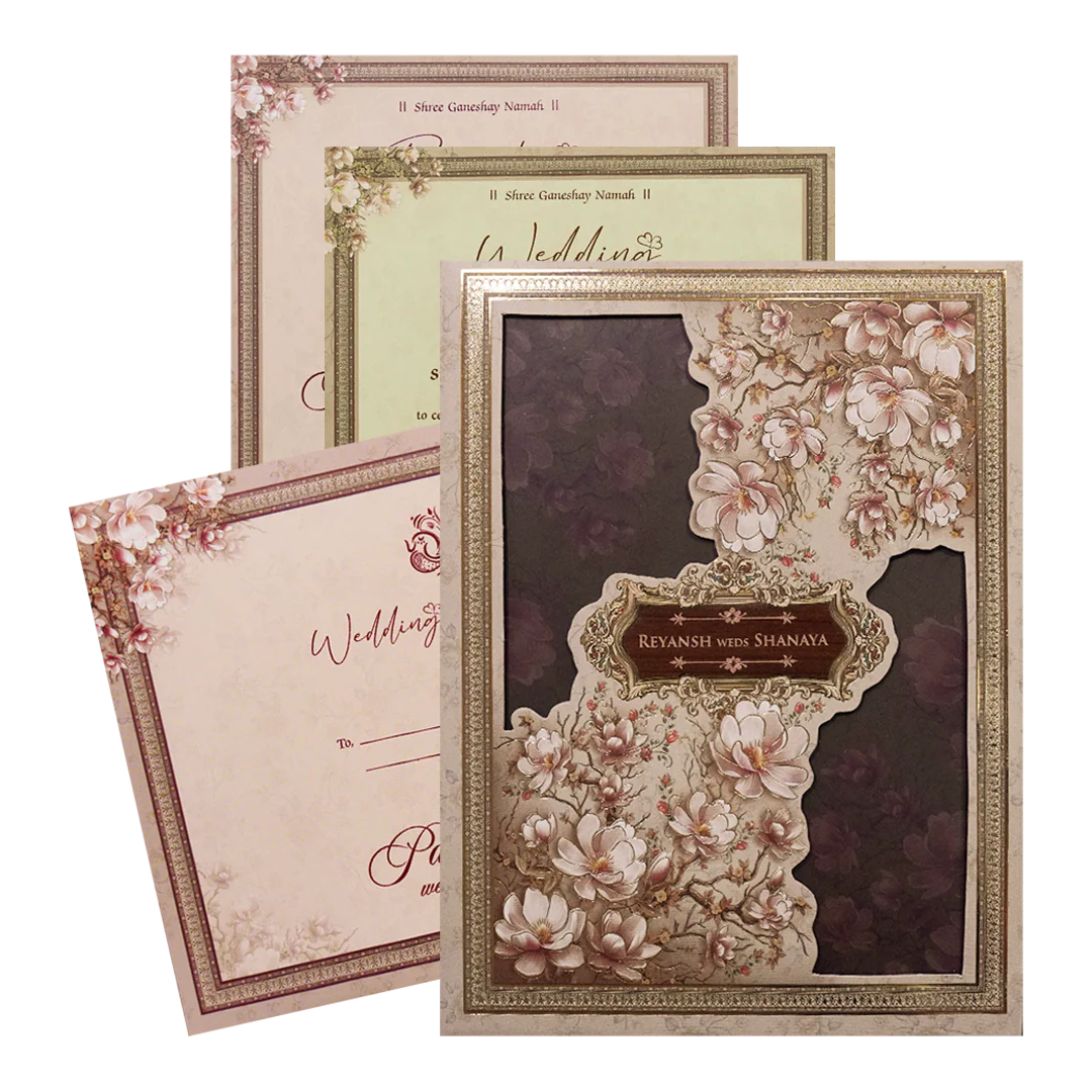 Pink Floral Padded Wedding Card-KSH72490