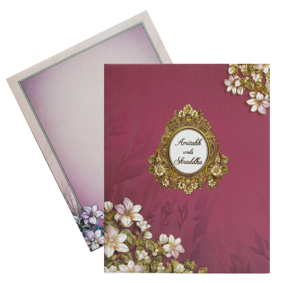 Pink Floral Padded Wedding Card-KAC05460 - Image 2