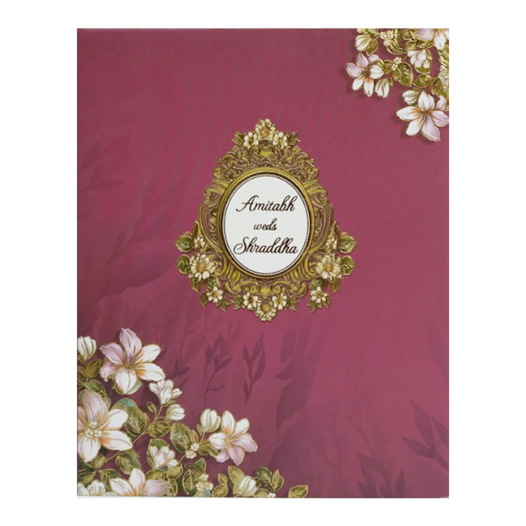 Pink Floral Padded Wedding Card-KAC05460 - Image 3