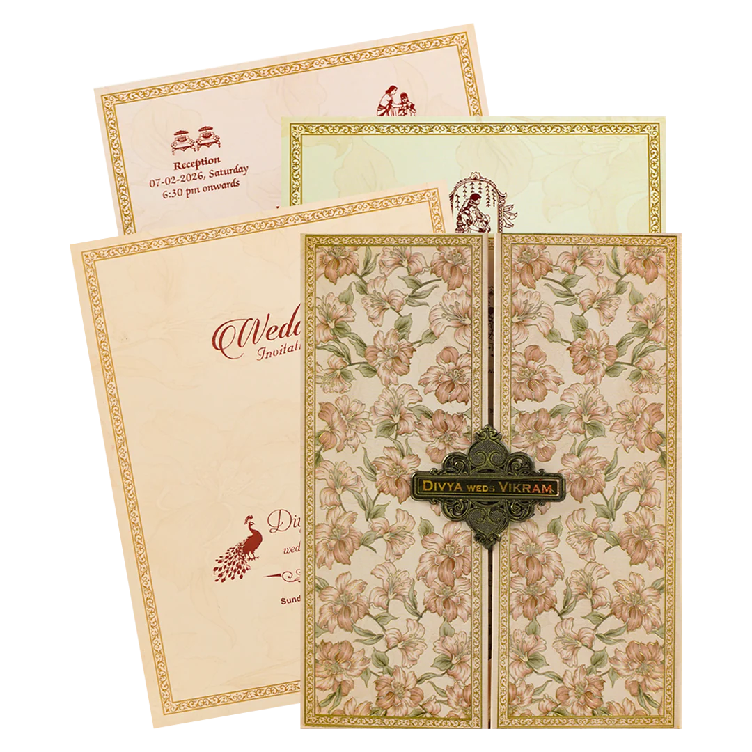 Pink Floral Padded Wedding Card-KNMO9313