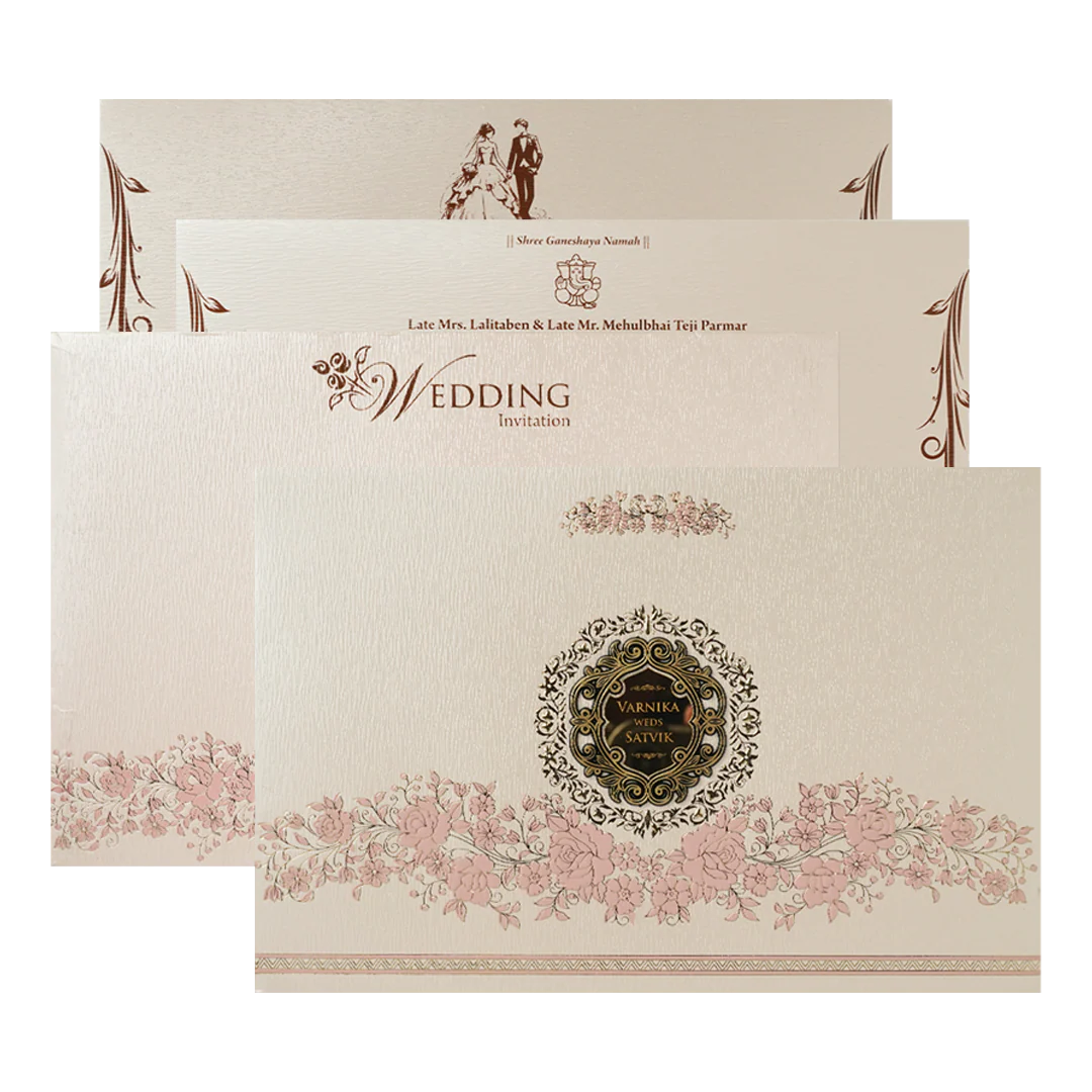 Pink Floral Padded Wedding Card-KSSC2370