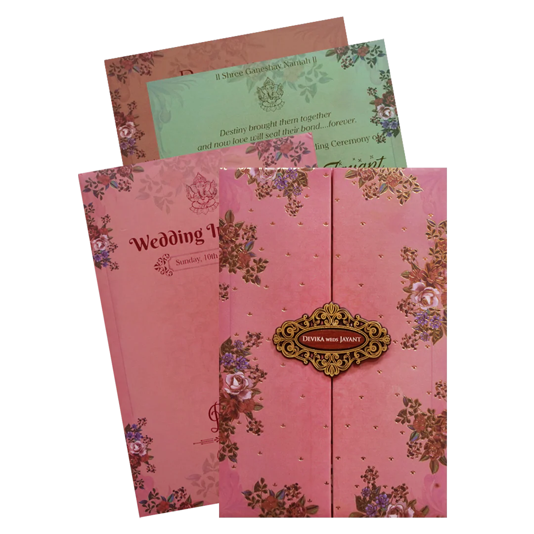 Pink Floral Padded Wedding Invitation Card - KVN07340