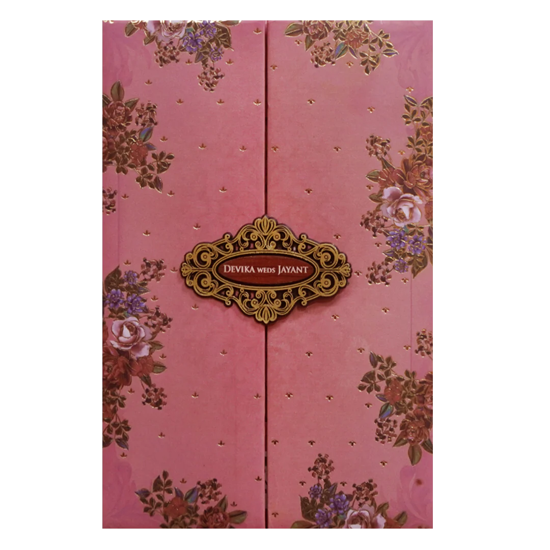 Pink Floral Padded Wedding Invitation Card - KVN07340 - Image 3
