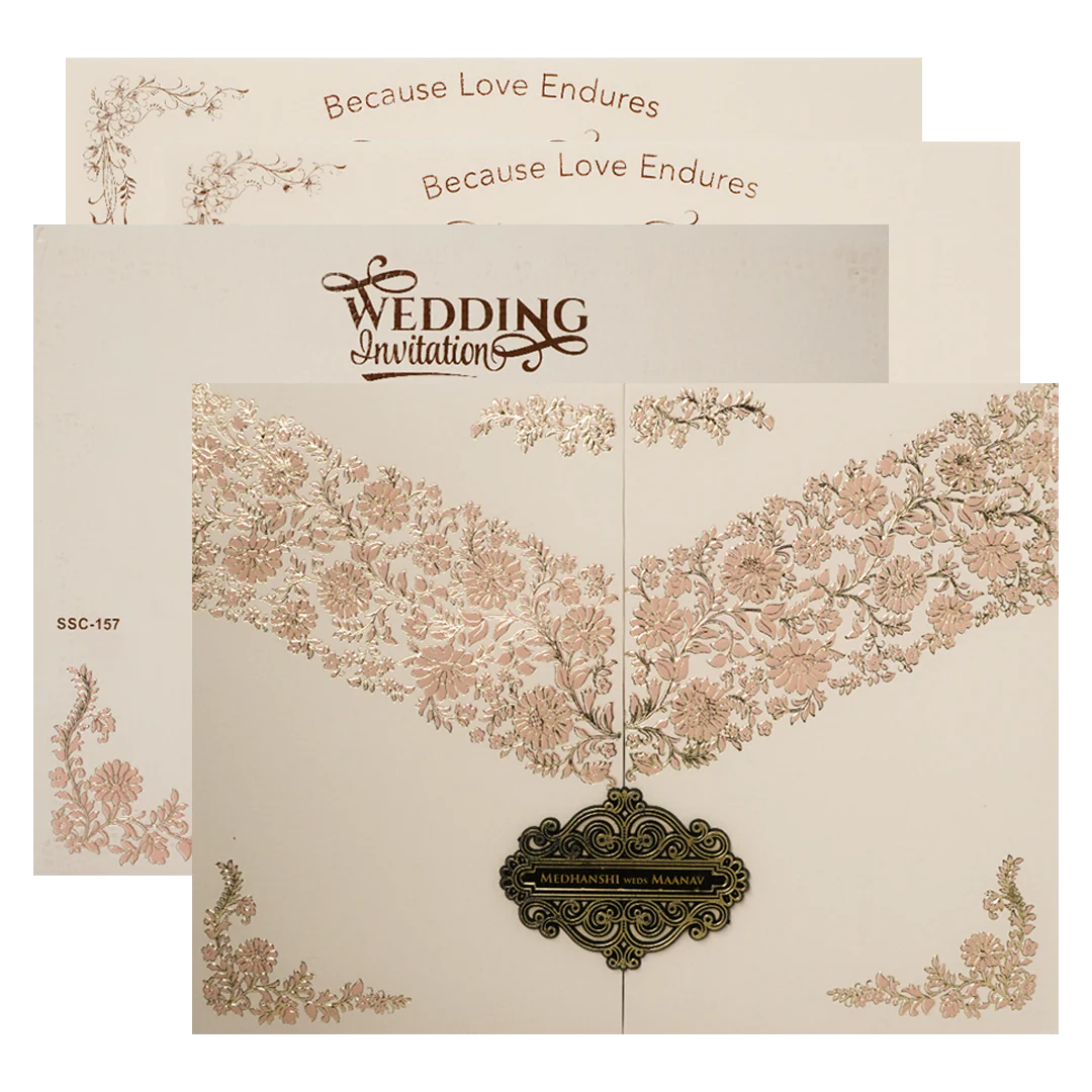Pink Floral Padded Wedding Card-KSSC1570