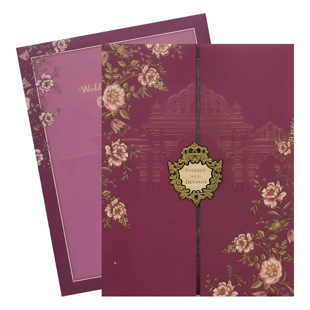 Pink Floral Palace Padded Wedding Card-KJTS1734 - Image 2