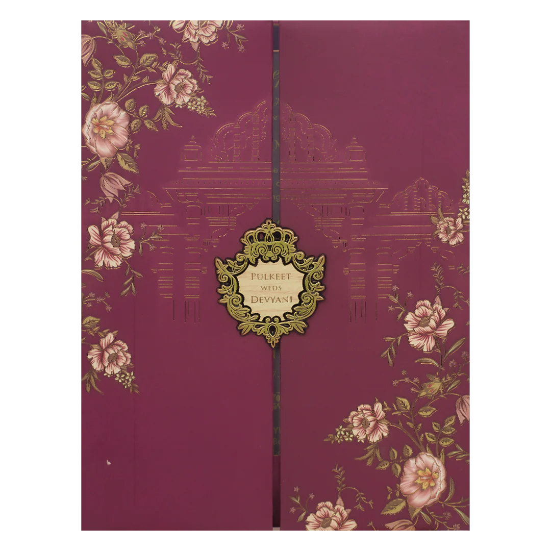 Pink Floral Palace Padded Wedding Card-KJTS1734 - Image 3