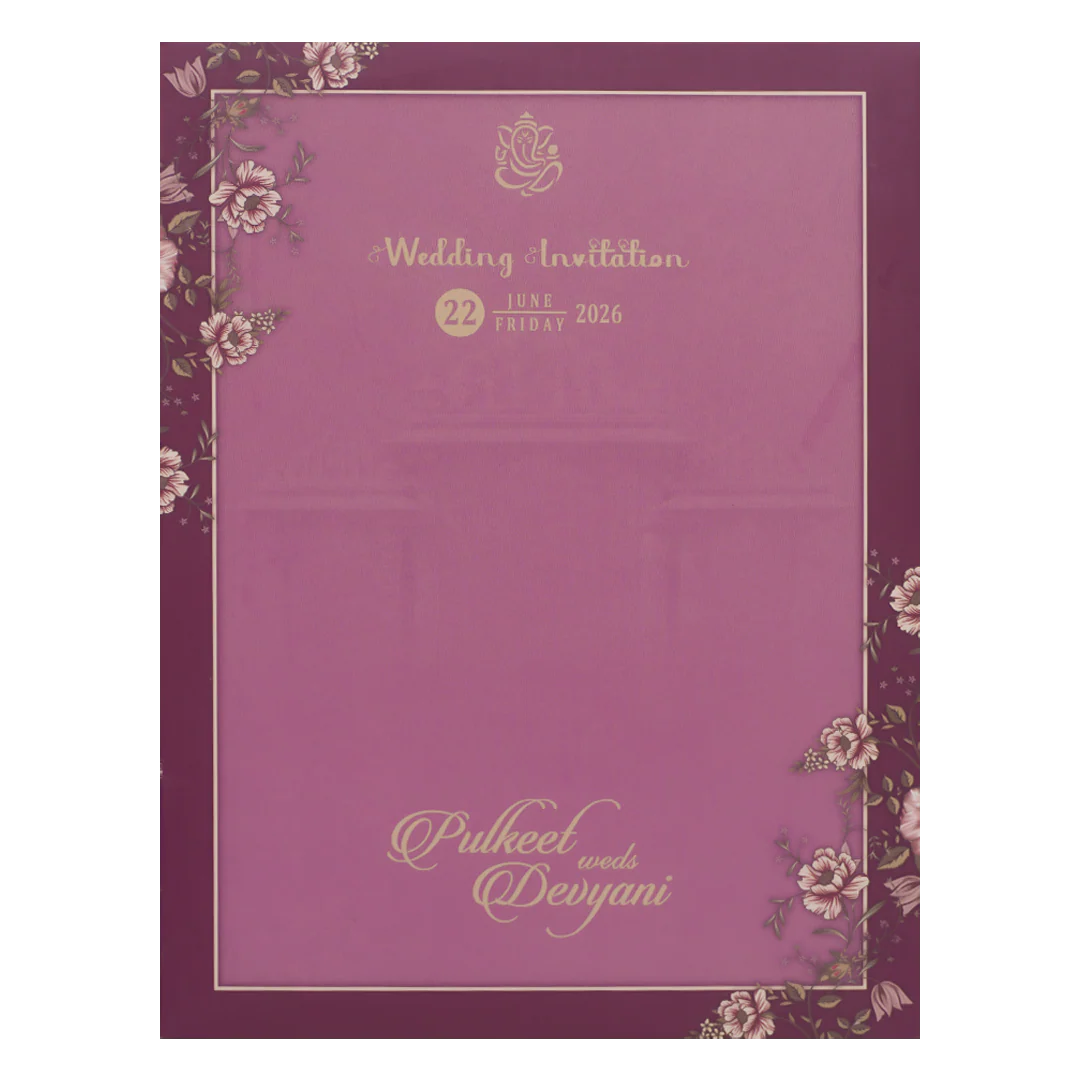 Pink Floral Palace Padded Wedding Card-KJTS1734 - Image 4