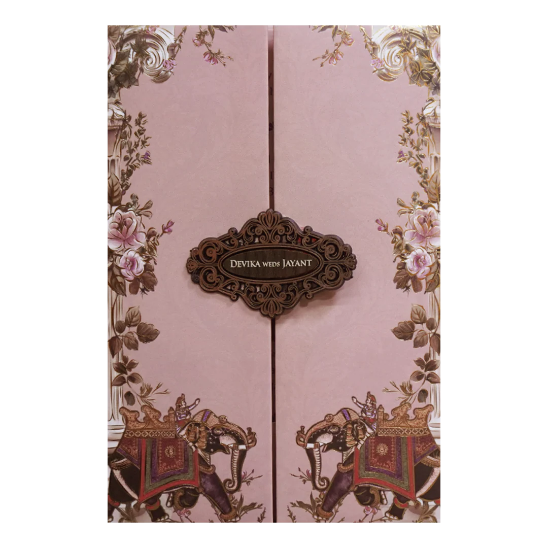 Pink Floral Royal Elephant Padded Wedding Card - KVN07430 - Image 3