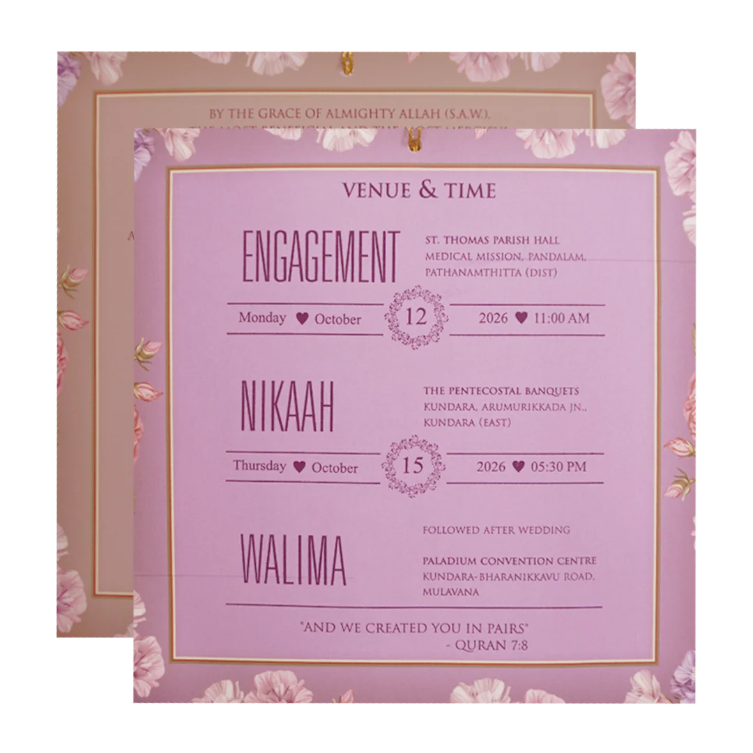 Pink Floral Script Acrylic Padded Wedding Card - KVN07510 - Image 5