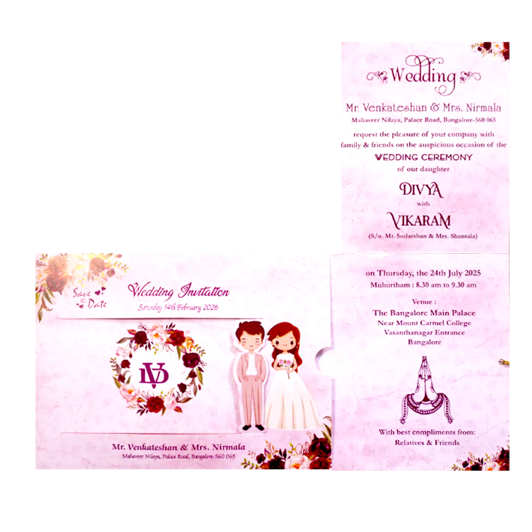Pink Floral Slide Invitation Card-KNKSP756