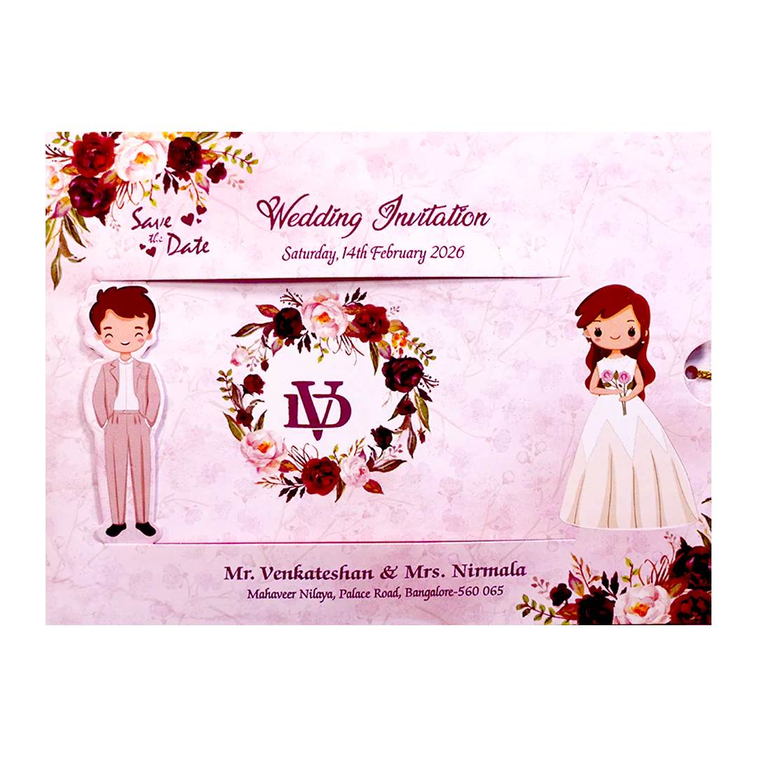 Pink Floral Slide Invitation Card-KNKSP756 - Image 4
