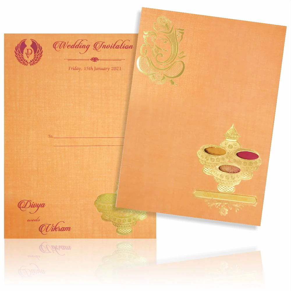Pink Ganesha Pooja Padded Wedding Card - KNPS9522O - Image 2