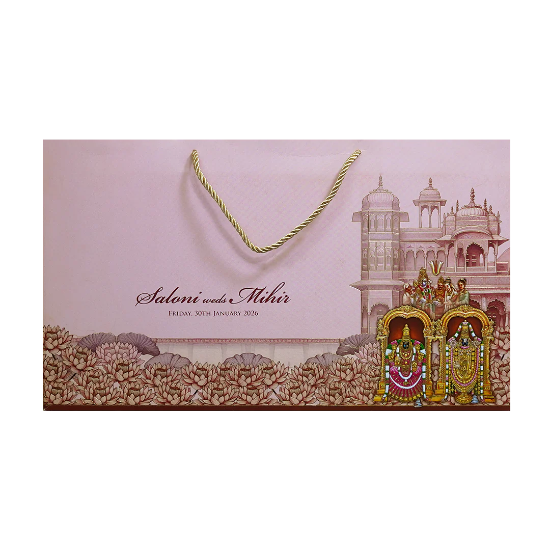 Pink God Themed Embossed Hindu Wedding Card-KPR24670 - Image 4