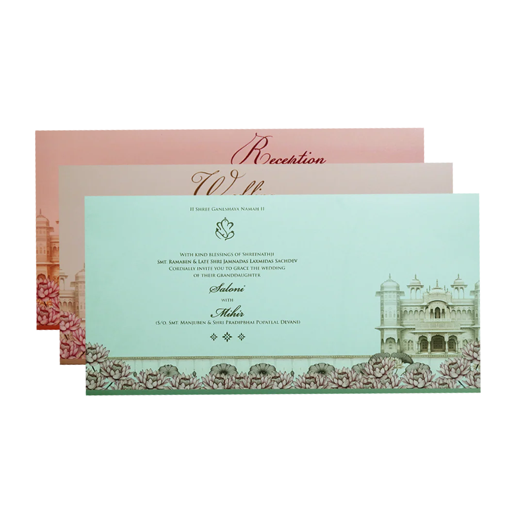 Pink God Themed Embossed Hindu Wedding Card-KPR24670 - Image 5