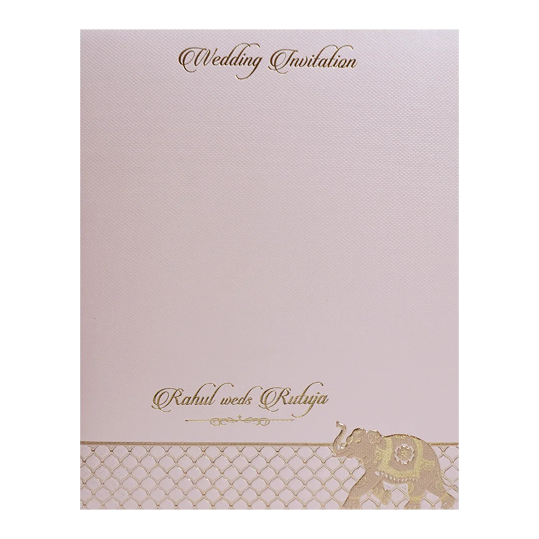 Pink Gold Elephant Arch Padded Wedding Card - KMMWD1118 - Image 4