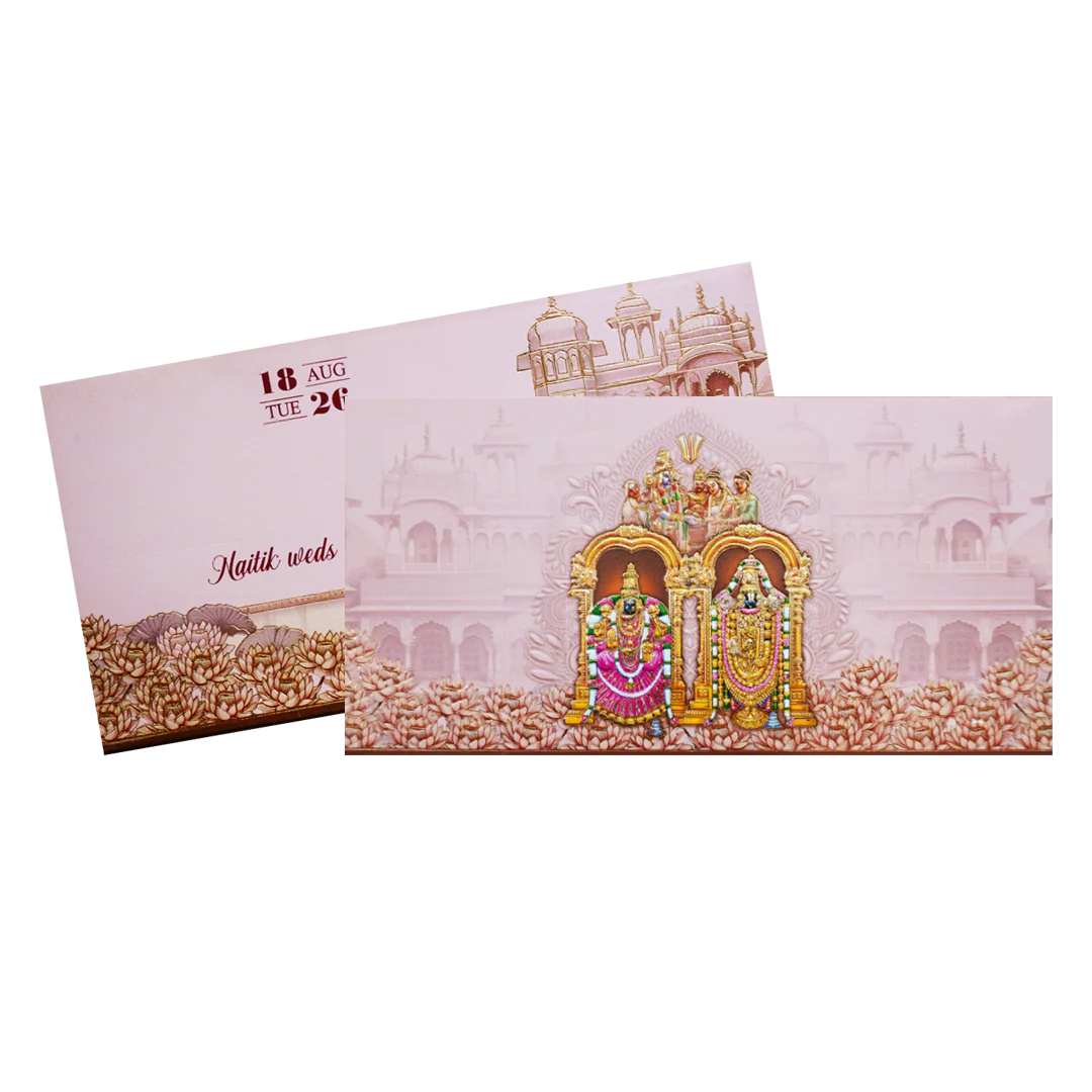 Pink Gold Embossed Balaji Padmavathi Wedding Invitation Card-KPR06490 - Image 2