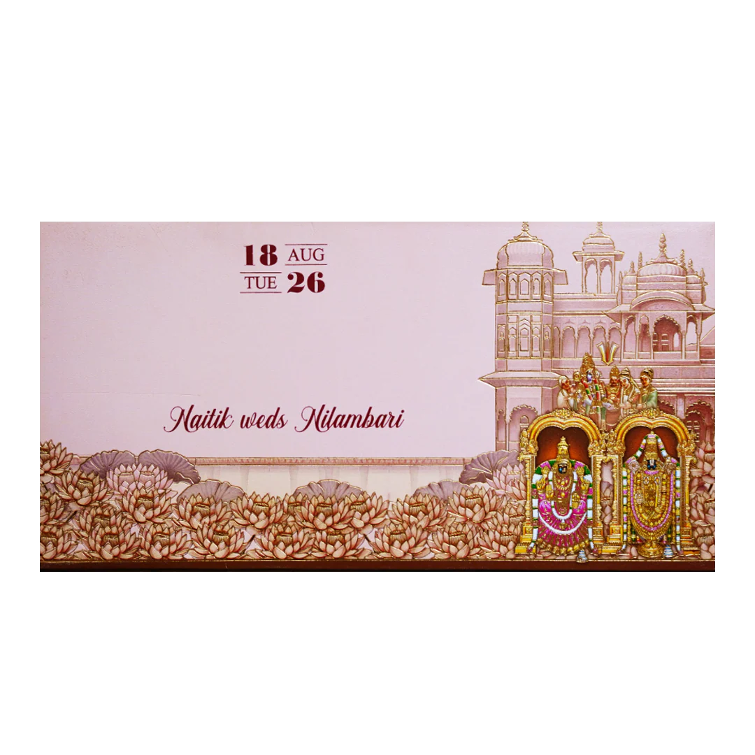 Pink Gold Embossed Balaji Padmavathi Wedding Invitation Card-KPR06490 - Image 4