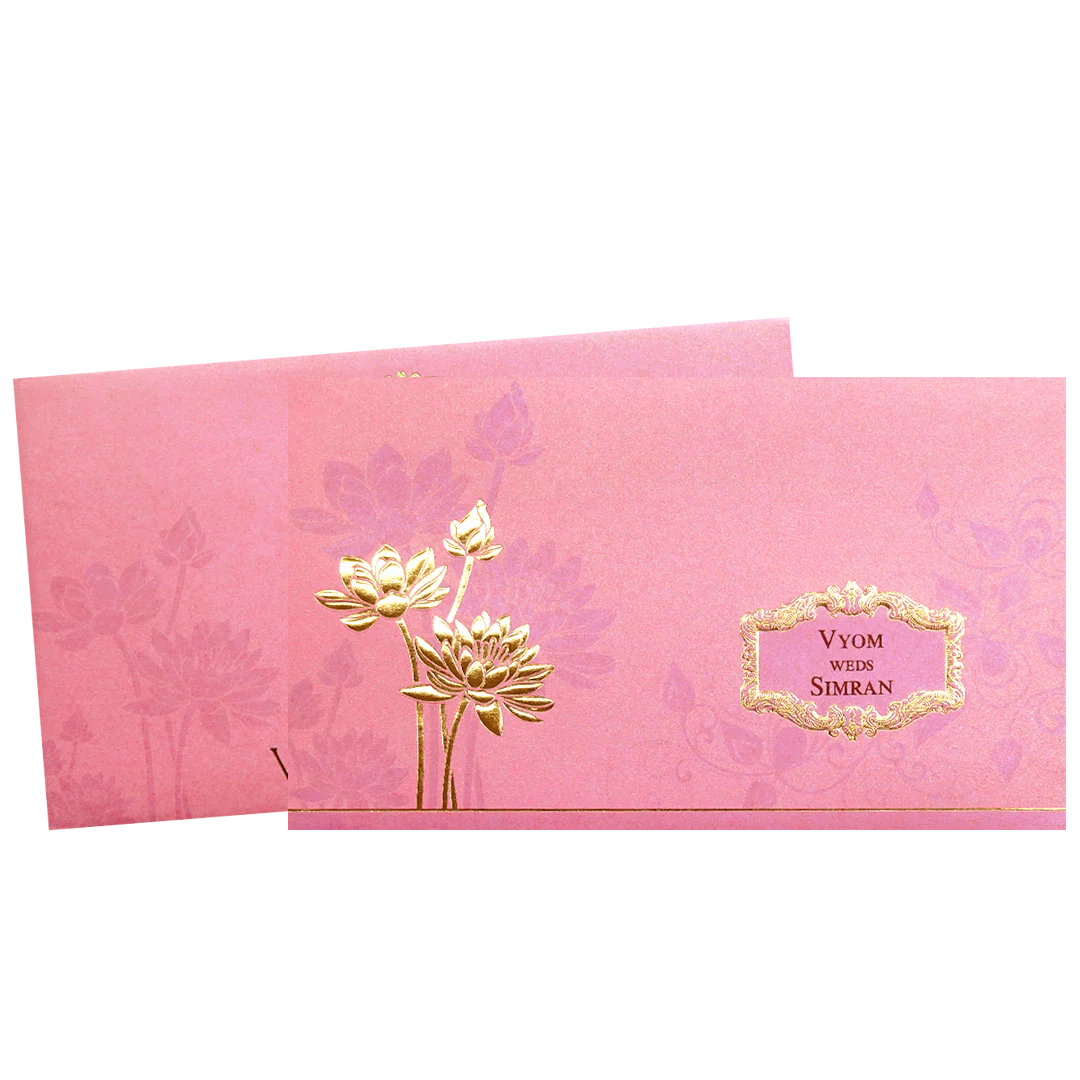 Pink Gold Embossed Flower Wedding Invitation Card-KPR06330 - Image 2