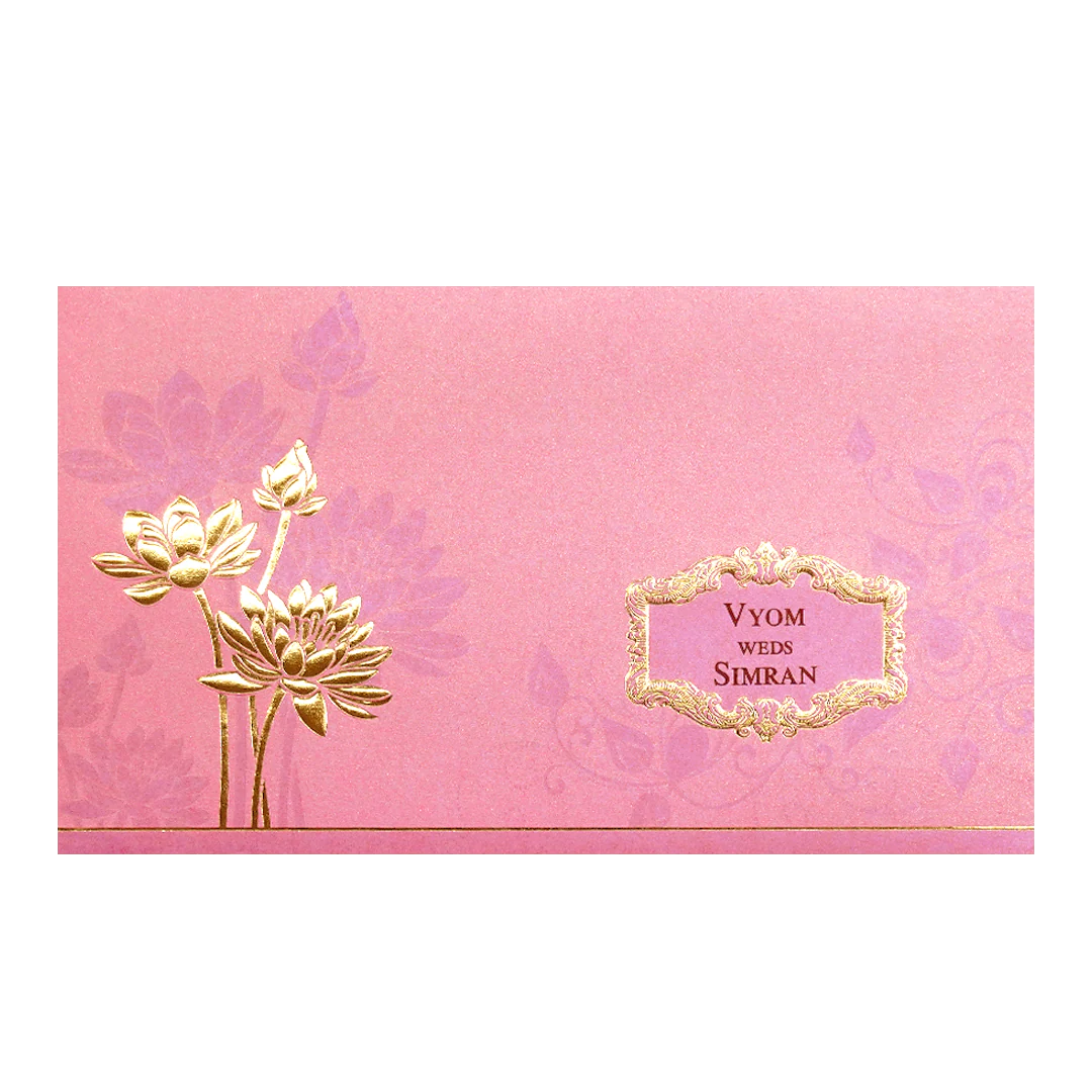 Pink Gold Embossed Flower Wedding Invitation Card-KPR06330 - Image 3