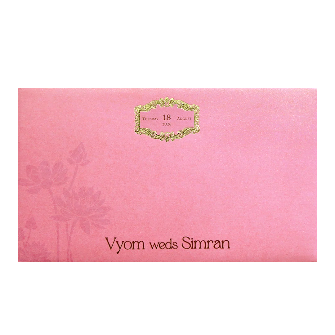 Pink Gold Embossed Flower Wedding Invitation Card-KPR06330 - Image 4